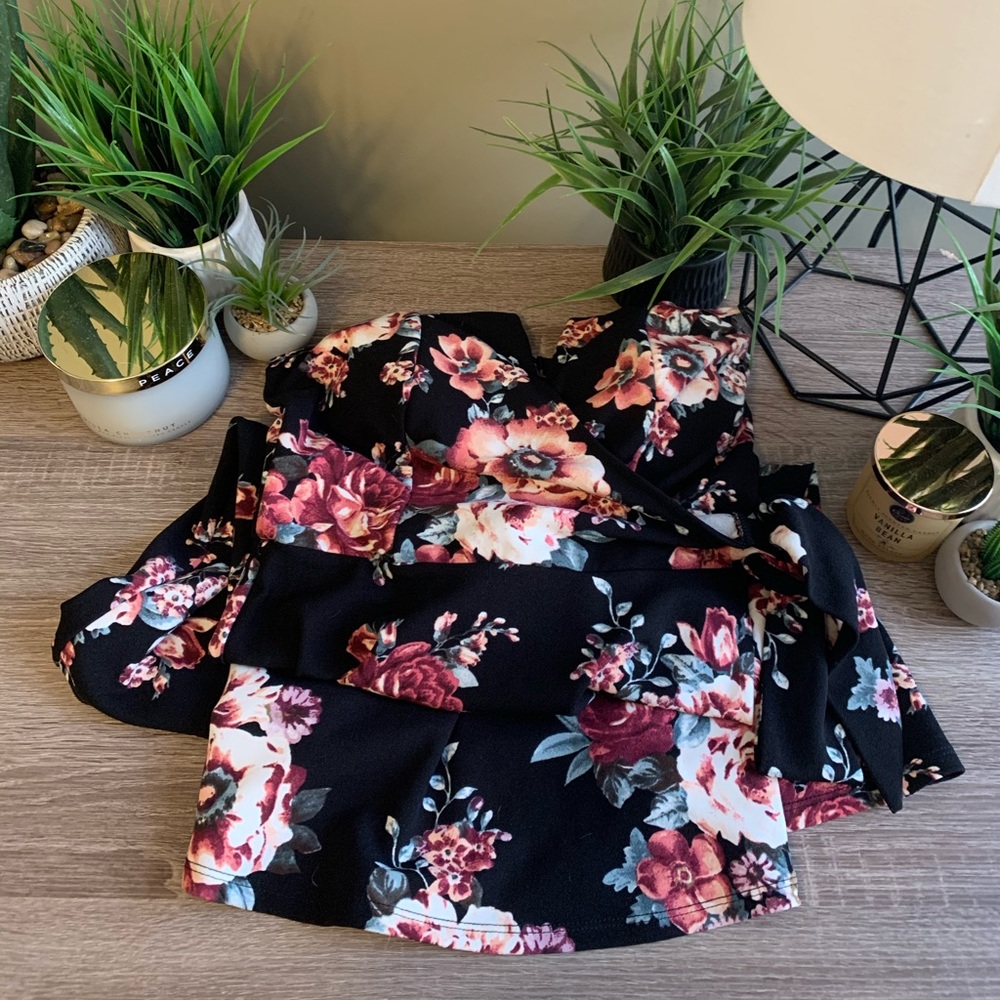 NWOT Strapless Black Floral Dress